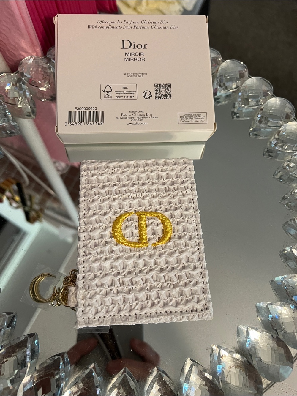 Dior White & Gold Woven Mirror with Charms